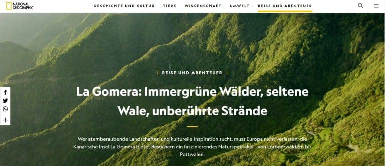 Lee más sobre el artículo La Gomera llega a Alemania, Suiza y Austria a través de un reportaje en National Geographic